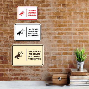 Signs ByLITA Classic Framed All Visitors And Drivers Must Report To Reception Door or Wall Sign Easy Installation | Health And Safety | Building And Hospitality Signs